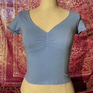 Brandy Melville baby blue cinched v neckline crop top